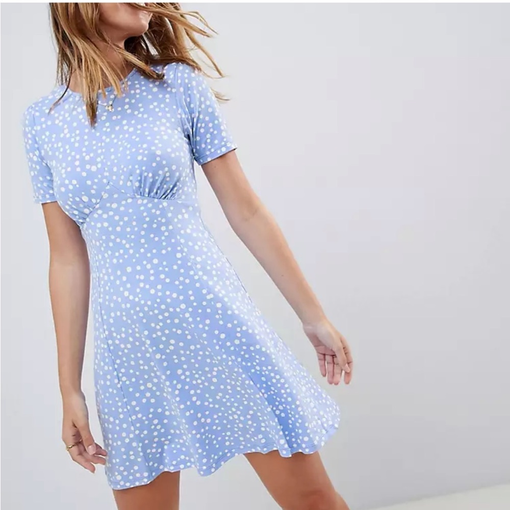 ASOS Light Blue Mini Dress with White Polka Dots